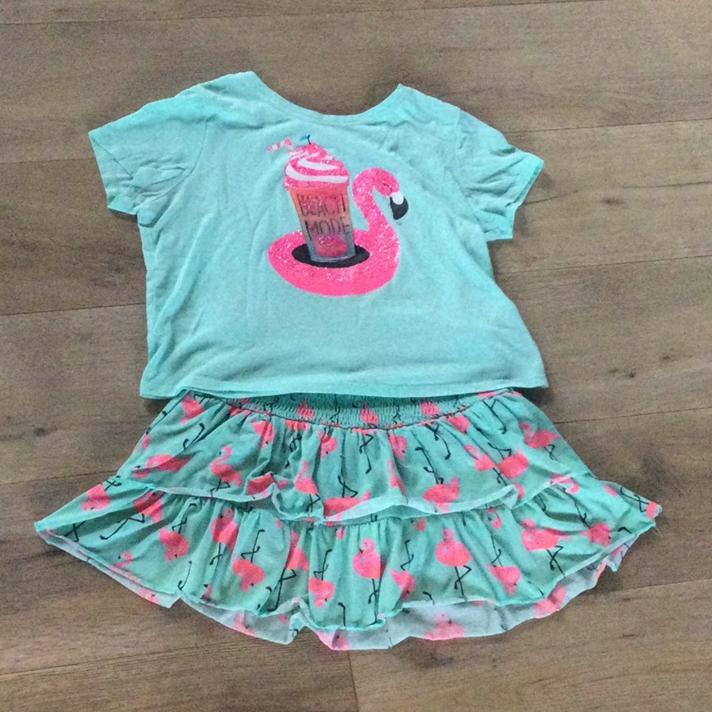 Girls flamingo inspired glitter outfit